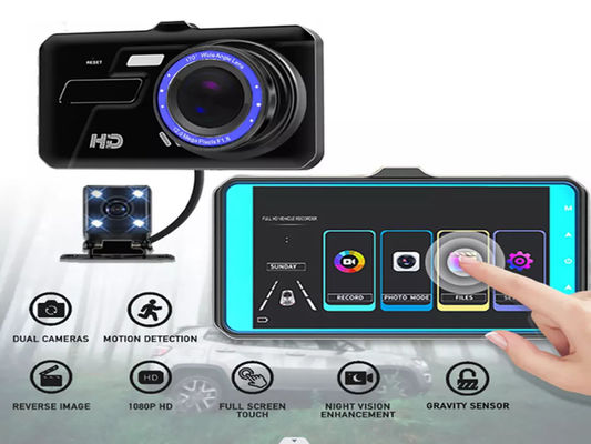 XINLIHANG 1080P Cámara de tablero frontal e interior de 4 pulgadas con indicador de velocidad