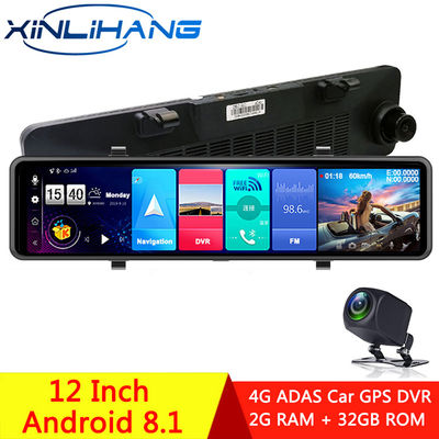 Android 8.1 4G Espejo retrovisor 1080P Full Hd Coche DVR Vehículo Blackbox Lente dual de 12 pulgadas