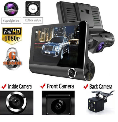 Cámara del tablero de instrumentos DVR de la lente triple FHD 1080P de la videocámara del coche de 4 pulgadas 170 grados