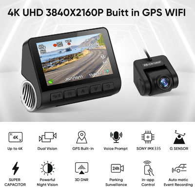 Registrador Camara Dashcam Video Recording de Black Box DVR de la cámara del vehículo del coche de Wifi GPS 4K