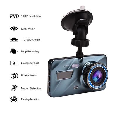 Cámara de salpicadero de coche Dashcam activada por movimiento WDR de 4 pulgadas con lente dual GPS