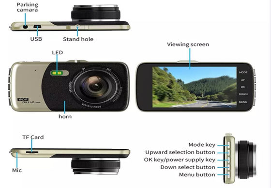 Inalámbrico 4 pulgadas 1080p Coche DVR 4K Dash Cam Doble lente delantera y trasera