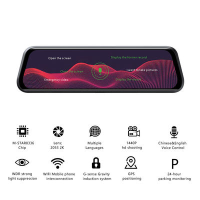 10 pulgadas 1440P 1080P Tablero Dash Cam WIFI GPS Visión nocturna
