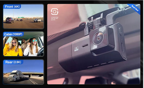 WDR 128GB 4K GPS Dash Cam Cámara montada en tablero 3 canales