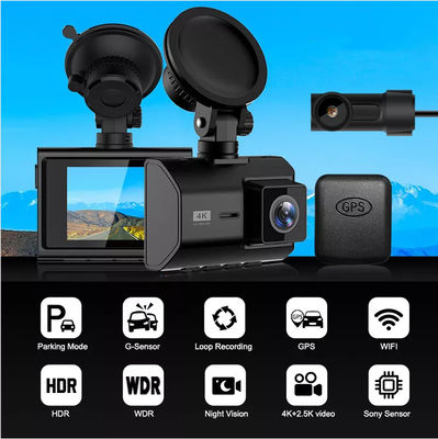 Chip dual Novatek96670 del coche DVR de la lente del maderero de WIFI GPS de la leva de la rociada de 4K 2K WDR
