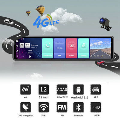 Android 8.1 4G Espejo retrovisor 1080P Full Hd Coche DVR Vehículo Blackbox Lente dual de 12 pulgadas