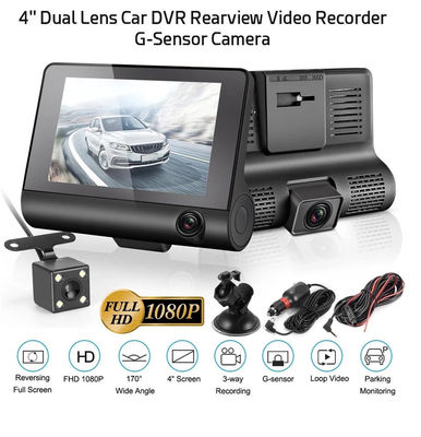 Gran angular 4 pulgadas Digital Car DVR Tres lentes Dash Cam Black Box Video Recorder G Sensor