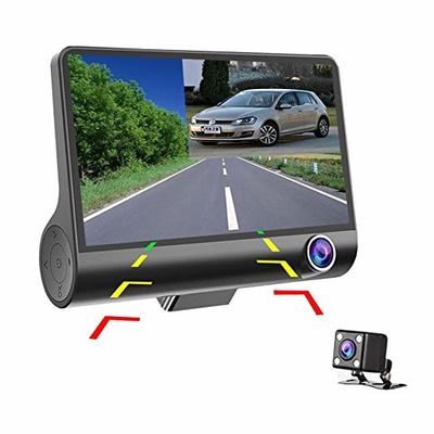 Gran angular 4 pulgadas Digital Car DVR Tres lentes Dash Cam Black Box Video Recorder G Sensor