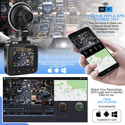 Cámara del coche del dvr del monitor 170°FOV del aparcamiento de Dashcam 24H del Wi-Fi de la leva 4K UHD Sony Night Vision Dash Cam Dual Camera GPS de la rociada V53