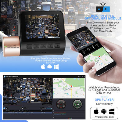 Lente dual Invisible Dash Cam DVR Visión nocturna WDR GPS incorporado